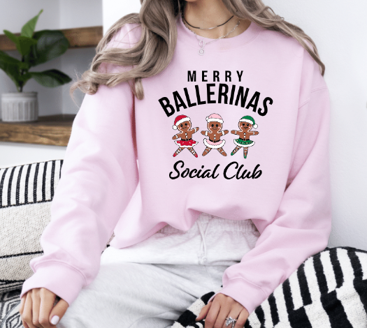 Holiday Ballerina Social Club Sweatshirt (pink, gray or white)